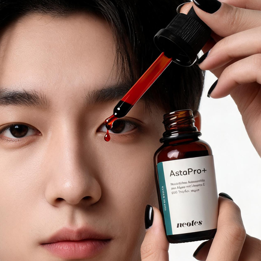 Lifestyle-Aufnahme mit Astaxanthin Öl von neotes in ruhigem, hellem Produktumfeld