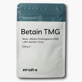 Betain TMG Pulver von neotes im Beutel als Produktfoto auf hellem Hintergrund