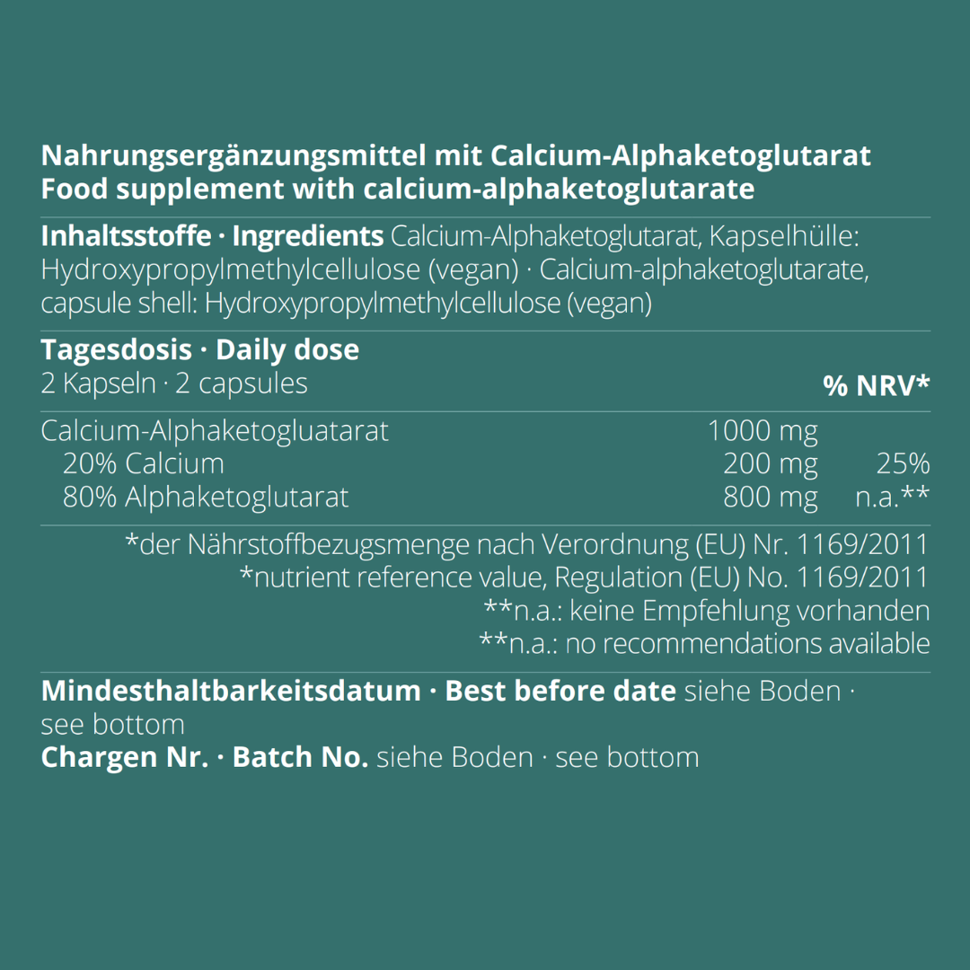 Calcium-Alphaketoglutarat Kapseln von neotes mit Inhaltsstoffen, Nährwerten und Tagesdosis