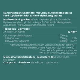 Calcium-Alphaketoglutarat Kapseln von neotes mit Inhaltsstoffen, Nährwerten und Tagesdosis