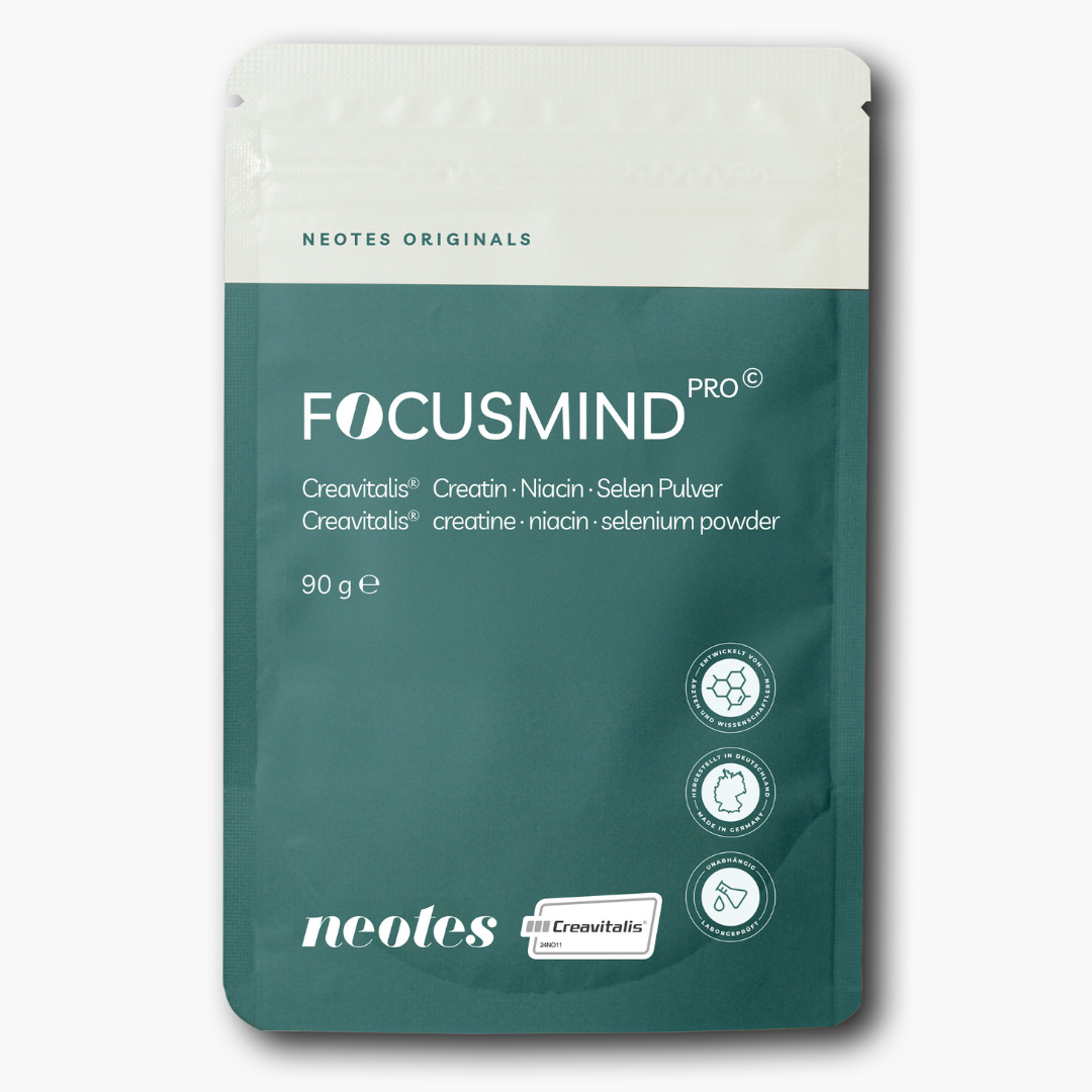 Focusmind Pro© Pulver von neotes im Beutel als Produktfoto auf hellem Hintergrund