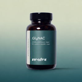 GlyNAC Kapseln von neotes als Tiegel-Packshot vor einem sanften Verlaufshintergrund