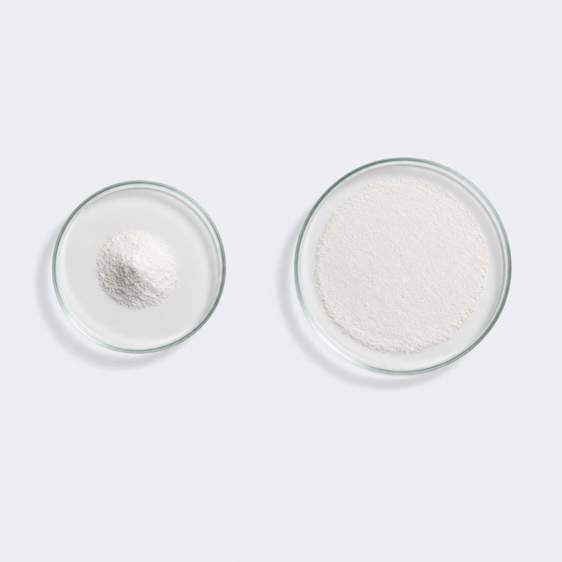 Powdered ingredients of the neotes Lab Bundle in Petri dishes on a light laboratory table