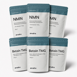 Lab Bundle von neotes mit NMN und Betain TMG als Mehrfachpackung auf hellem Hintergrund