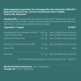 RestPeak® Kapseln von neotes mit Inhaltsstoff-Hinweis zu GABA und Baldrian auf dem Etikett