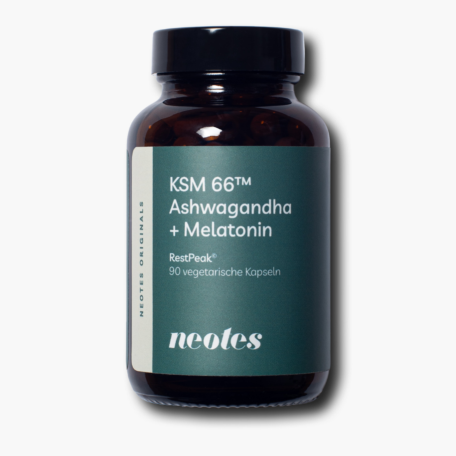 RestPeak® Kapseln von neotes in weißer Dose als Produktfoto auf hellem Hintergrund