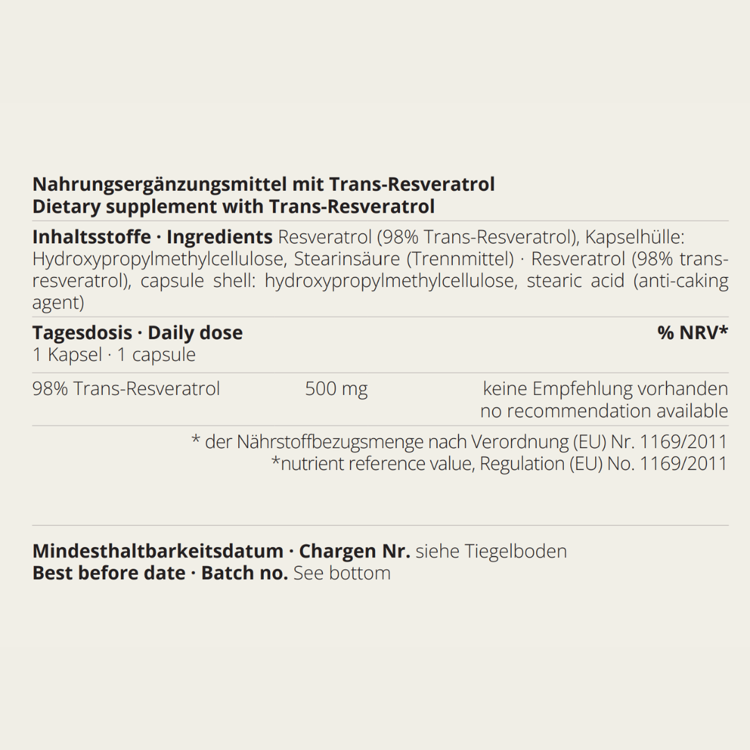Resveratrol Produktdetail mit Hinweis auf 98 Prozent Trans-Resveratrol