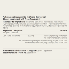 Resveratrol Produktdetail mit Hinweis auf 98 Prozent Trans-Resveratrol